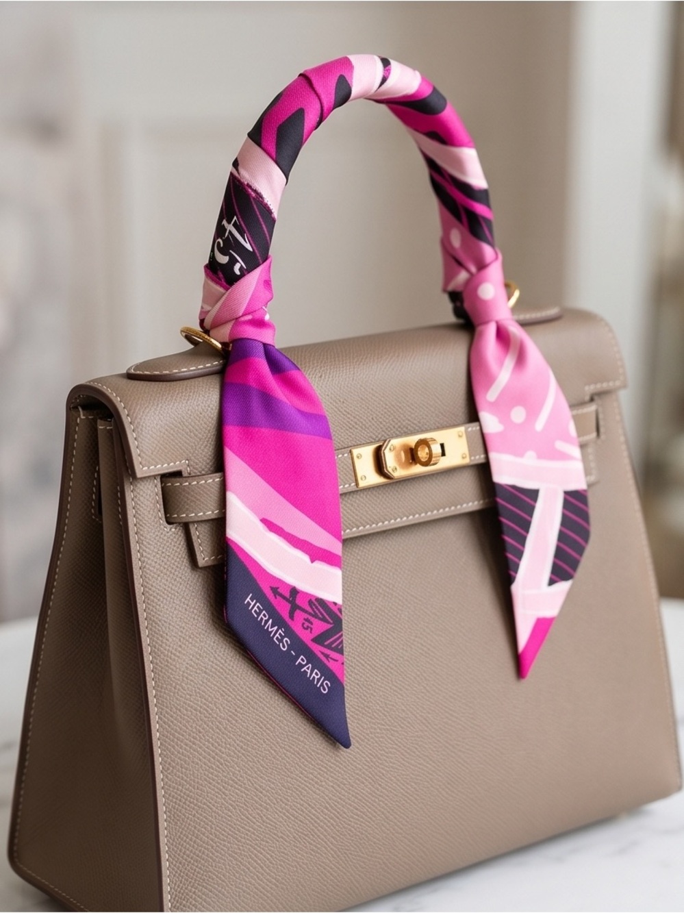 Hermès Pink & Purple Silk Twilly Scarf - Picture 3 of 11